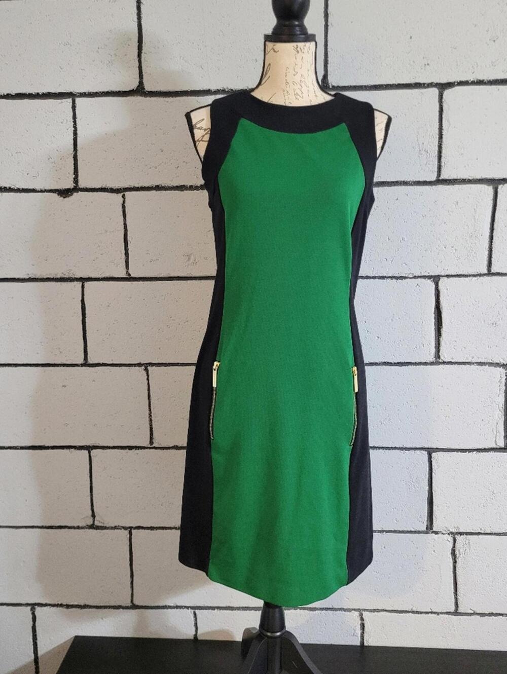 Michael Kors Green and Black Sleeveless Dress Sz M